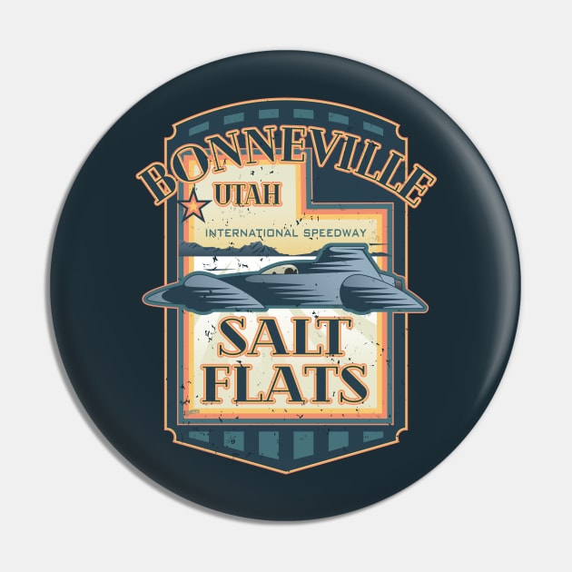 Bonneville Salt Flats International Speedway Vintage Retro Style Illustration Pin by hobrath