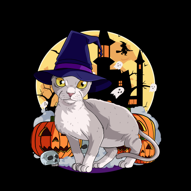 Devon Rex Cat Funny Halloween Witch Pumpkin by Noseking