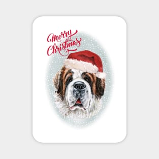 Saint Bernard Merry Christmas Santa Dog Holiday Greeting Magnet