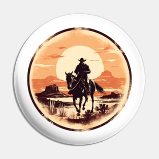 Desert Trails & Vintage Tales: Retro Cowboy Silhouette in the Wild West Pin