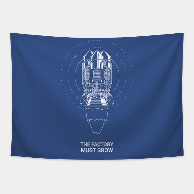 Factorio Rocket with The Factory Must Grow meme T-Shirt Tapestry by Morridis