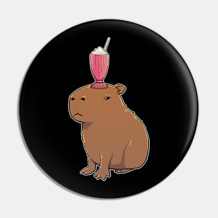 Capybara with a Strawberry Milkshake on its head Pin