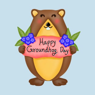 Cute groundhog with happy groundhog day. T-Shirt