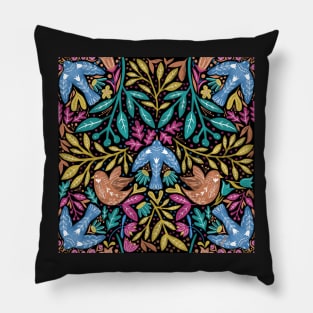 Maximalist folk birds floral pattern Pillow