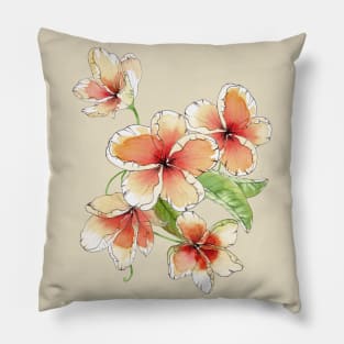 Ink Wash Orange Plumerias Flowers Pillow