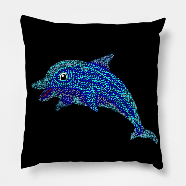 Squiggle Dolphin Pillow by NightserFineArts