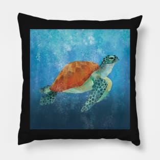 Green Sea Turtle - with background Pillow