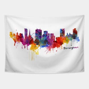 Birmingham Watercolor Skyline Tapestry