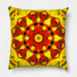 Psychedelic Kaleidoscope Yellow and Red Pillow