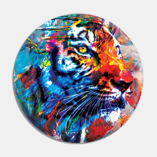 Tiger Colorful Portrait Pin by ArticArtac
