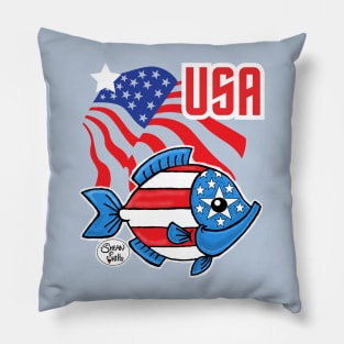 USA flag fish 4th of July Catch that Spirit Fritts Cartoons Pillow