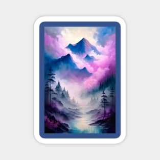 mountain landscape in psychedelic shades of lavender and purple Magnet