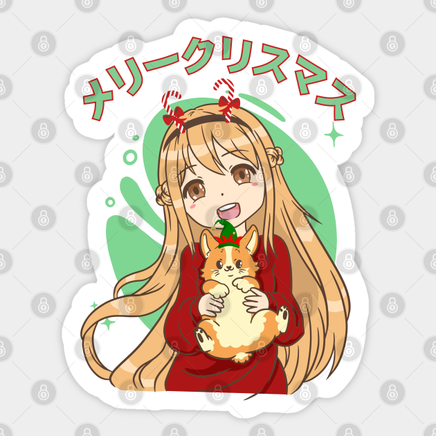 Kawaii Anime Blonde Girl And Corgi Christmas - Anime Christmas - Sticker | TeePublic Kawaii Anime Blonde Girl And Corgi Christmas - Anime Christmas - Sticker | TeePublic