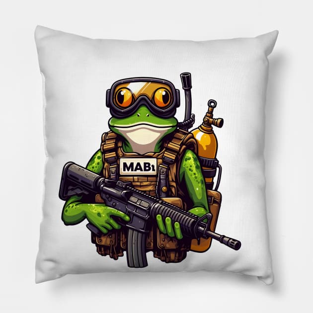 Tactical Frog Pillow by Rawlifegraphic