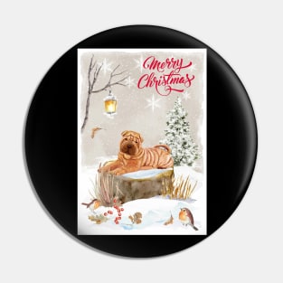 Shar Pei Puppy Merry Christmas Santa Dog Holiday Greeting Pin