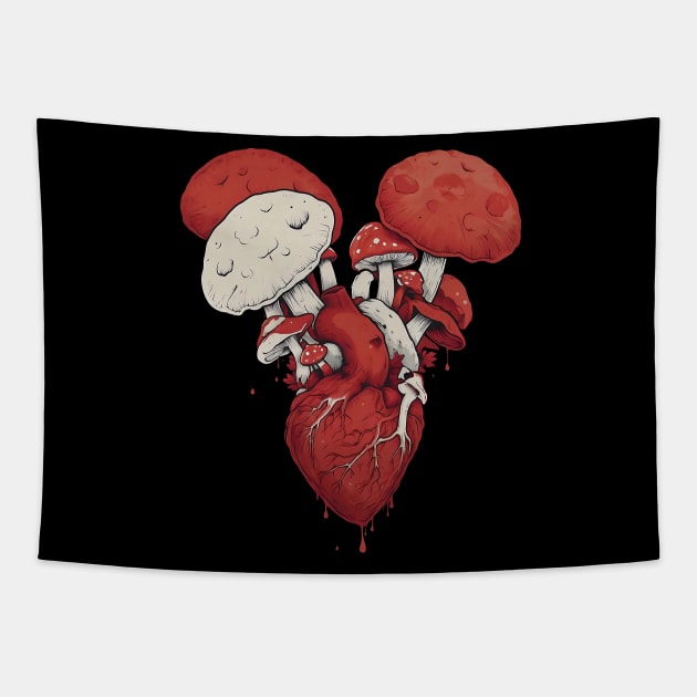 Mushroom Love Anatomical Heart with Fungi Tapestry by GeneralEventMF