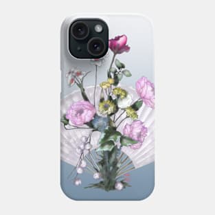 Pale pink watercolor peonies with a folding fan Phone Case