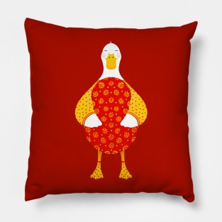 Cute white duck with red floral easter egg, version 3 Pillow