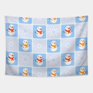 Winter checkered pattern snowman and snowflakes Tapestry