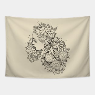 Flower Hair Girl fine line art Tapestry