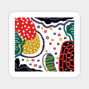 Abstract  pattern figure depicting nature, trees, mountains, sun, moon and rain. Magnet