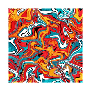 Orange and blue fluid art, sunny abstract pattern T-Shirt