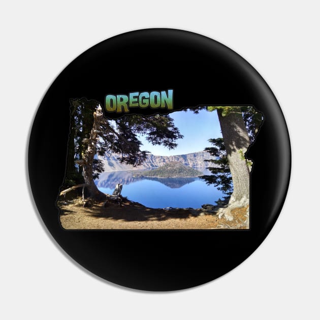 Oregon State Outline (Crater Lake & Wizard Island) Pin by gorff