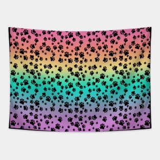 Pride Pastel Rainbow with Black Paw Prints Graphic Design Tapestry