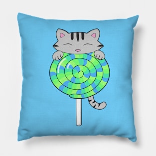 Green Candy Lollipop Cat Pillow