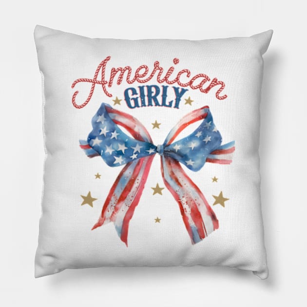 American Girly, Coquette 4th Of July, America Fourth Of July Pillow by CrosbyD