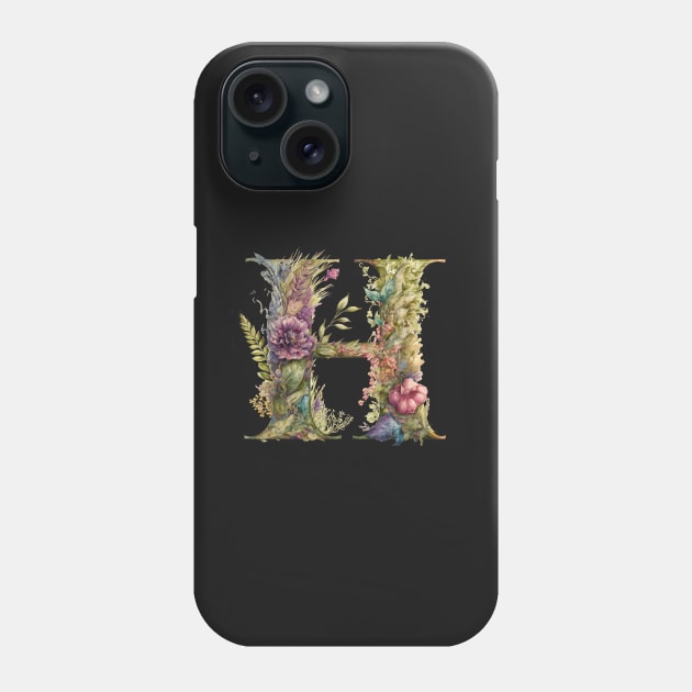 Floral Garden Watercolor Monogram Letter H Phone Case by FloralFancy