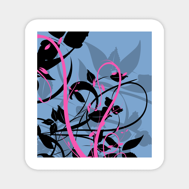 Blue and Pink Silhouette Floral Shadow Art Magnet by Benny Merch Pearl