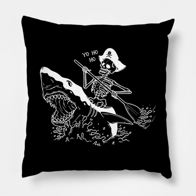 Skeleton Pirate Riding Shark Pillow by KingMaster