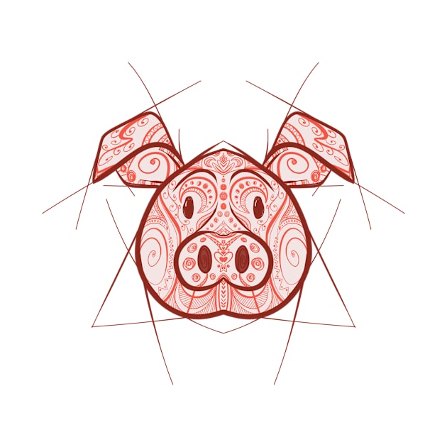 Pig - Chinese Zodiac - Animal Drawing by Red Fody