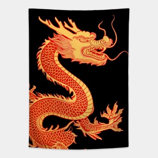 Chinese Golden Dragon on a Lucky Red Background: Chinese New Year, Year of the Dragon on a dark (Knocked Out) background Tapestry