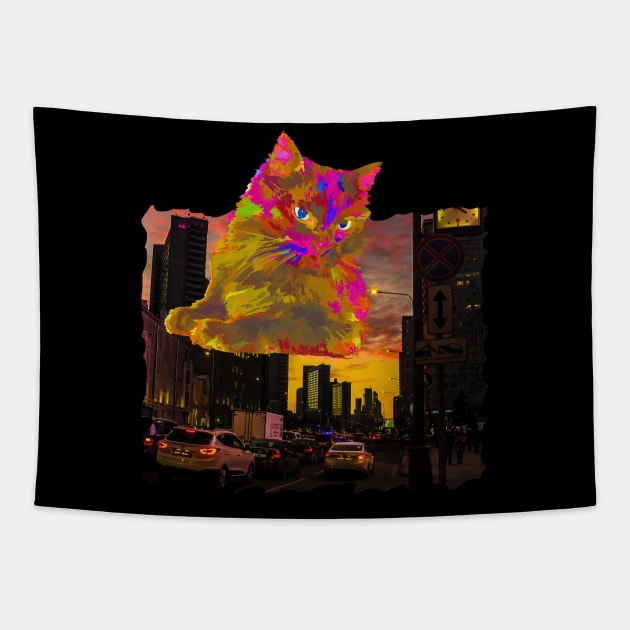 City mystic cat with blue eyes Tapestry by Evgeniya