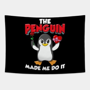 The Penguin Made Me Do It Adorable Valentine's Day Tapestry