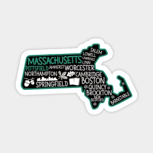 Massachusetts Pittsfield cute map Lowell Lawrence Lynn Worcester Springfield Magnet