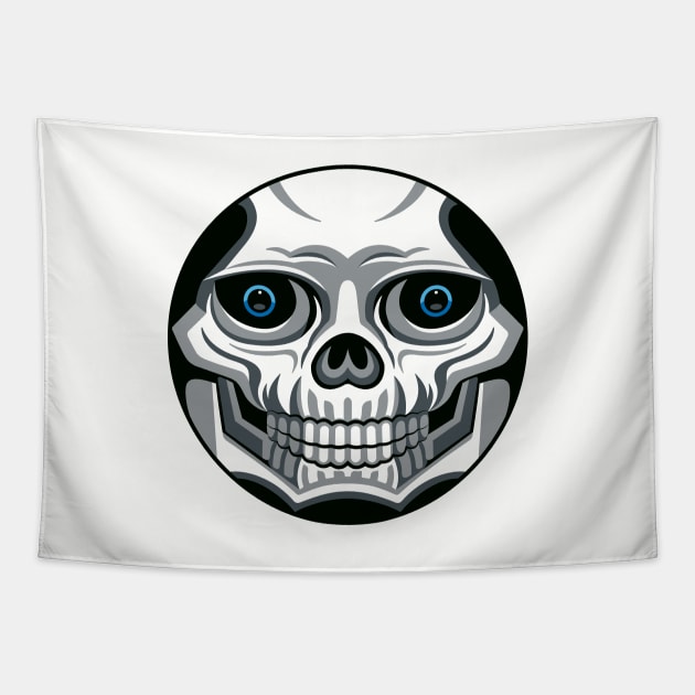 Geometric Skull Logo with Blue Eyes for light background Tapestry by RYSHU 