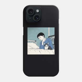 Traditional Japanese art of man with cat on the bed Phone Case