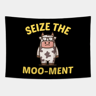 Seize The Moo-Ment - Cute Cow Pun Tapestry