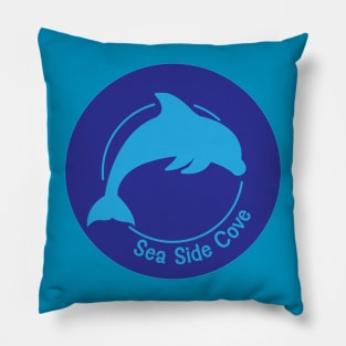 Sea Side Cove Dolphin Logo Dark Blue Pillow