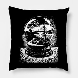 Golden Gate Bridge in a snow globe Pillow