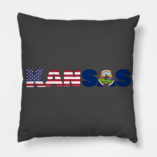 Kansas State Flag/ American Flag Logo Pillow