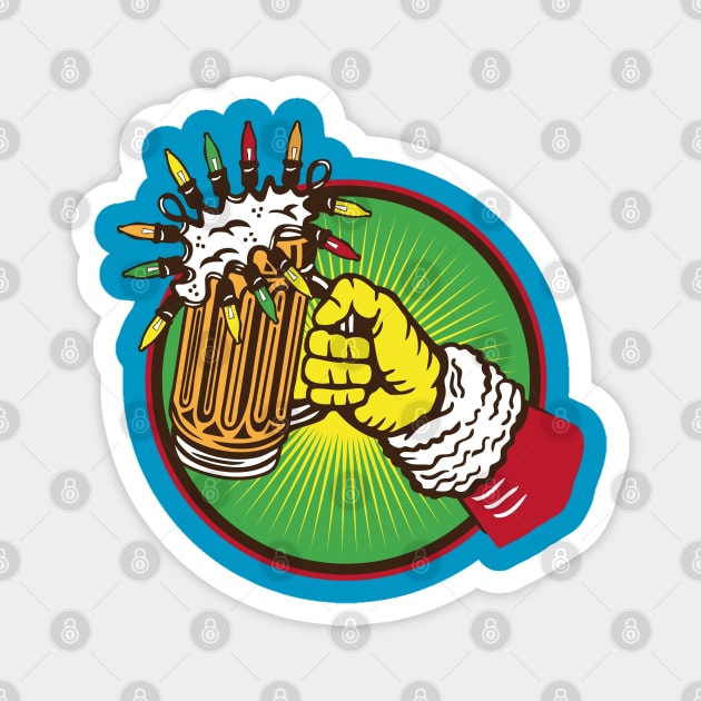 Merry Christmas Santa hand holding beer jar Christmas lights foam Magnet by GeekCastle