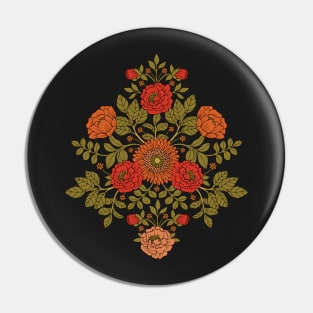 Green, Red and Orange Flowers Pin