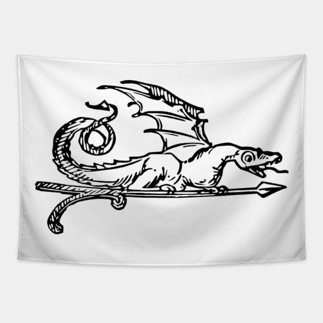 Green Dragon Tavern Sign, Black, Transparent Background, White Body Tapestry by Phantom Goods and Designs