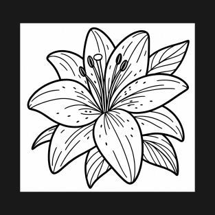 Black And White Lily Design T-Shirt