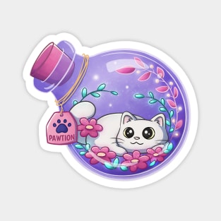 Cute White Cat Magic Potion With Flowers Magnet