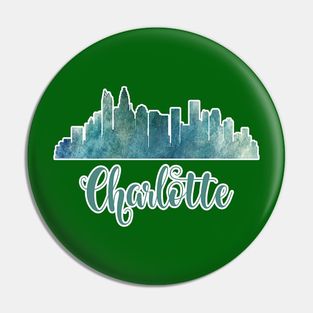 Charlotte North Carolina Skyline Watercolor Pin by charlescheshire